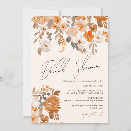 Invitation Boho terre cuite peinte à la main douche nuptiale  (Devant)