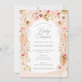 Invitation Boho thème bébé fille douche avec arc rose floral (Devant)