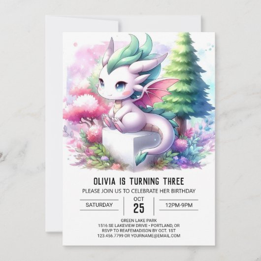 Invitation Boho Thème Dragon Anniversaire (Devant)
