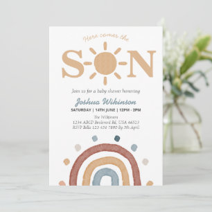 Invitation Boho thème ici vient le baby shower Son