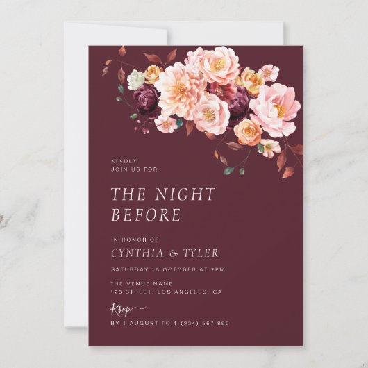 Invitation boho tomber floral bordeaux la veille (Devant)