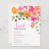 Invitation Boho tomber orange floral aquarelle Sweet 16 (Devant)