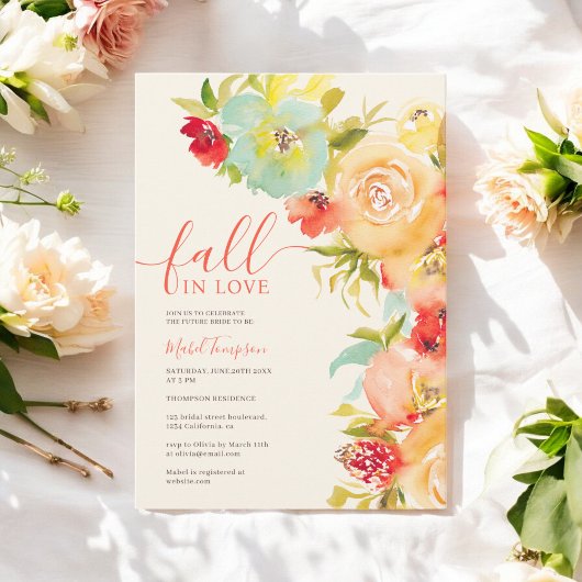 Invitation Boho Tombez amoureux floral aquarelle douche de ma