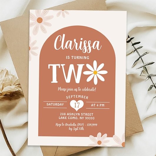 Invitation Boho Ton Chaud Arche 70's Daisy Deuxième Anniversa