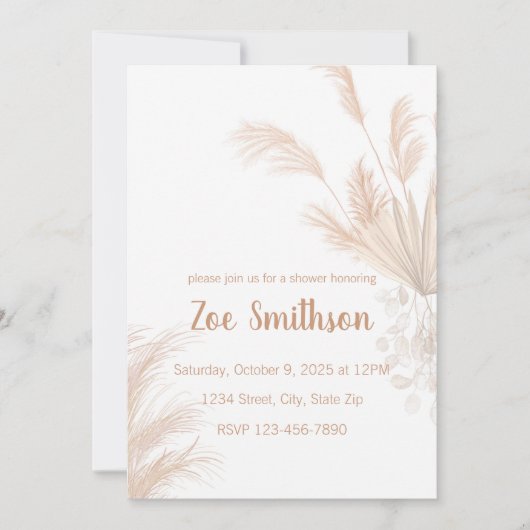 Invitation Boho Ton Neutre Pampas (Devant)