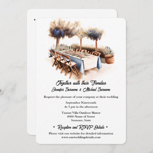 Invitation Boho toscan extérieur été mariage chic (Devant / Derrière)