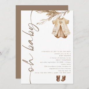 Invitation Boho Tourbillon Vêtements de Script Oh Baby shower