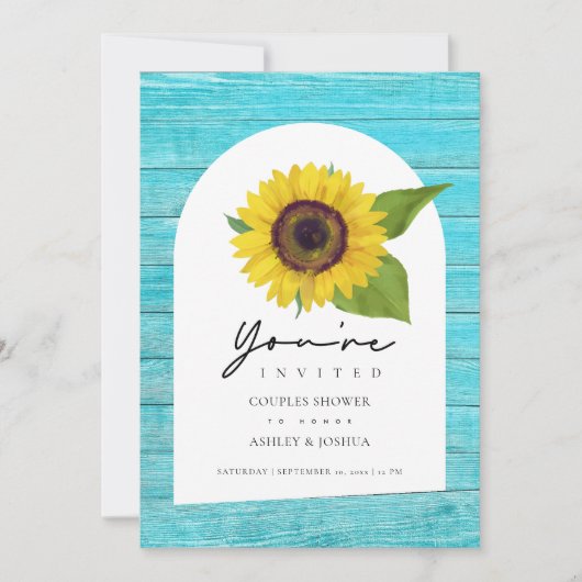 Invitation Boho Tournesol Arché Bois Turquoise Couples Douche (Devant)