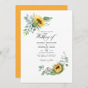 Invitation Boho Tournesol Eucalyptus Photo Mariage