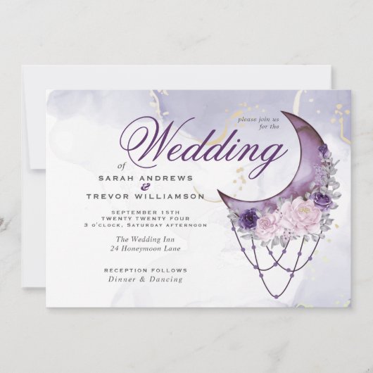 Invitation Boho tout en un Mariage Amethyst Crescent Moon (Devant)
