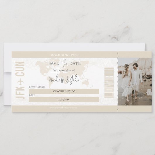 Invitation Boho Travel Boarding Pass Destination Save the Dat (Devant)