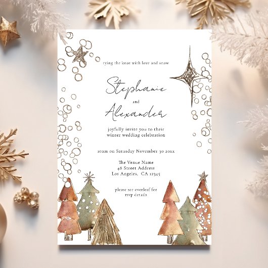 Invitation Boho Trees Stars QR Code Mariage de Noël