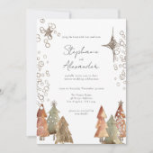 Invitation Boho Trees Stars QR Code Mariage de Noël (Devant)
