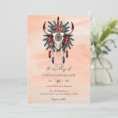 Invitation Boho Tribal Aquarelle Floral Vache Mariage crâne (Debout devant)