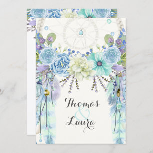 Invitation Boho Tribal Dream Catcher Aquarelle Turquoise