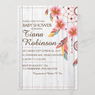 Invitation Boho Tribal Dream Catcher Floral Pink Russe RSVP