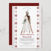 Invitation Boho Tribal Feathers Floral Teepee Mariage | (Devant / Derrière)