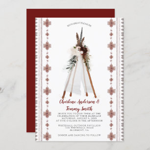 Invitation Boho Tribal Feathers Floral Teepee Mariage  