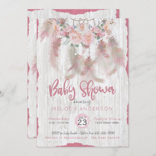 Invitation BOHO Tribal Floral Dream Catcher Baby shower rose