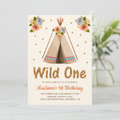 Invitation Boho Tribal Floral Teepee Wild Un premier annivers (Debout devant)