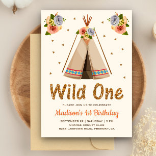 Invitation Boho Tribal Floral Teepee Wild Un premier annivers