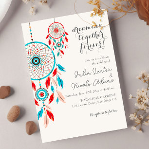 Invitation Boho Tribal pluather Dreamcatcher Photo Mariage