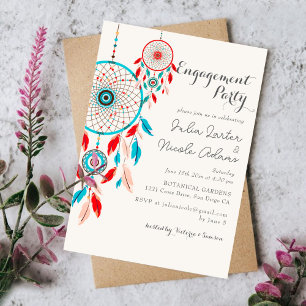 Invitation Boho Tribal plume Attrape-rêves Fête de fiançaille