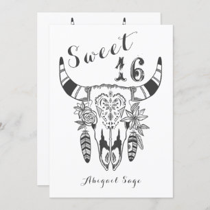 Invitation Boho Tribal Skull Bohemian Sweet sixteen Anniversa