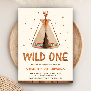 Invitation Boho Tribal Teepee Boys Wild One First Birday