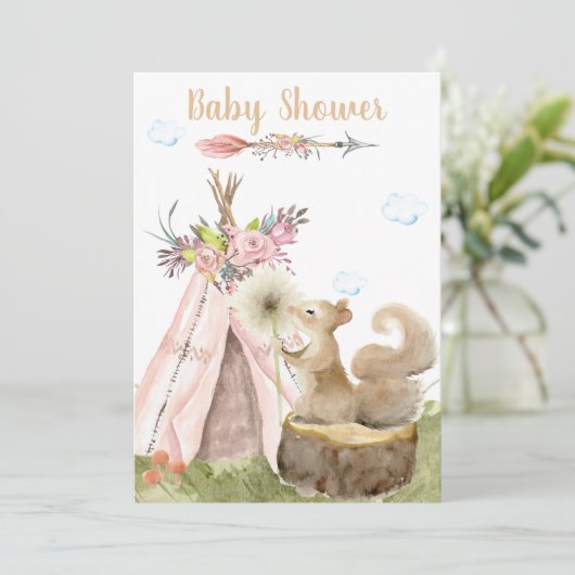 Invitation *~* Boho Tribal Teepee Squirrel Woodland Forest (Debout devant)