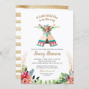 Invitation Boho Tribal Wild One Rustic Floral Baby shower
