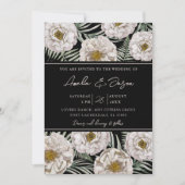 Invitation Boho Tropical Blanc Floral & Mariage noir (Devant)