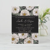 Invitation Boho Tropical Blanc Floral & Mariage noir (Debout devant)