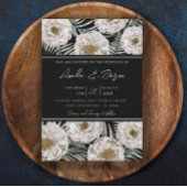 Invitation Boho Tropical Blanc Floral & Mariage noir