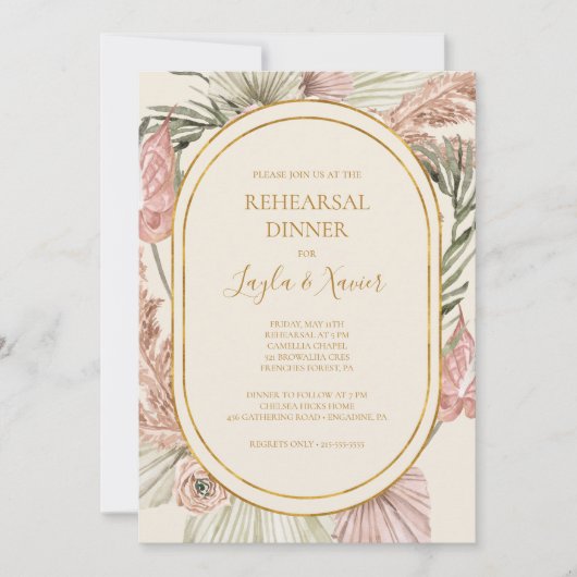 Invitation Boho Tropical Botanical | Dîner de répétition vert (Devant)