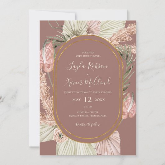 Invitation Boho Tropical Botanical | Dusty Rose All In One (Devant)