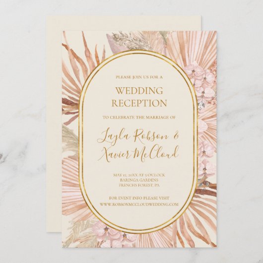 Invitation Boho Tropical Botanical | Réception de mariage en  (Devant / Derrière)