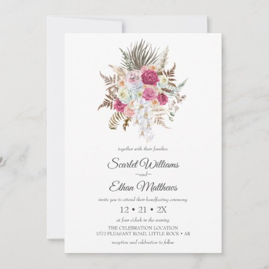 Invitation Boho Tropical Floral Aquarelle Fleur à la main (Devant)