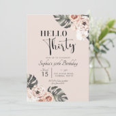 Invitation Boho Tropical Floral Bonjour Trente Anniversaire (Debout devant)