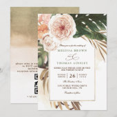 Invitation Boho Tropical Floral Desert Chic QR Code Wedding (Devant / Derrière)