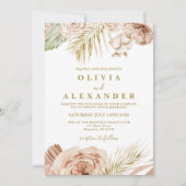 Invitation Boho Tropical Floral et Palm mariage en terre cuit (Devant)