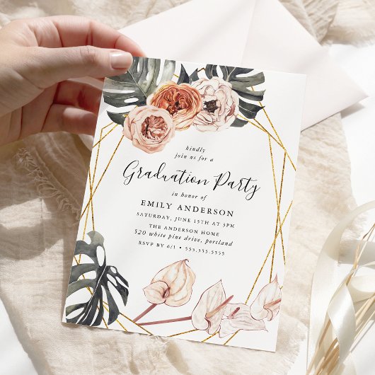 Invitation Boho Tropical Floral Frame Graduation Party