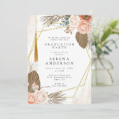 Invitation Boho Tropical Gold Foil Tassel Floral Graduation (Debout devant)