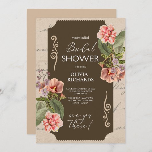 Invitation boho tropical mer nuptiale douche, pampas herbe f (Devant / Derrière)