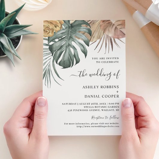 Invitation Boho Tropical Oasis Feuille Mariage