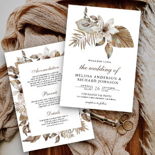 Invitation Boho Tropical Palmes Séchées Floral Tout en Un Mar