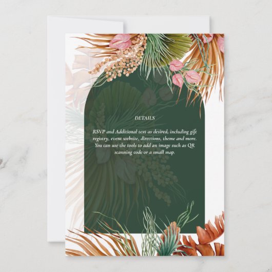 Invitation BOHO Tropical Pampas Grass Mariage (Dos)