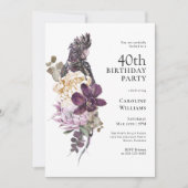 Invitation Boho Tropical Purple Parrot 40e anniversaire (Devant)