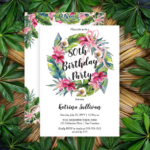 Invitation Boho Tropical Rose Floral 80e fête d'anniversaire