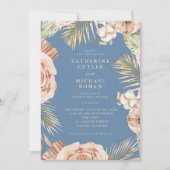 Invitation Boho Tropical Roses Dusty Blue Mariage (Devant)